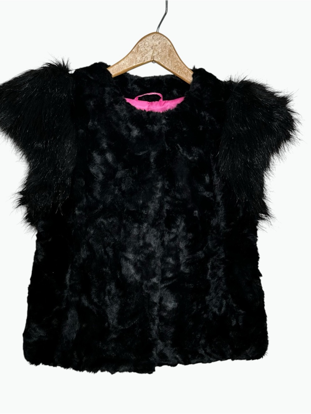 Skaist Taylor x Neiman Marcus Target Black Faux Fur Vest Hot Pink Lined XS